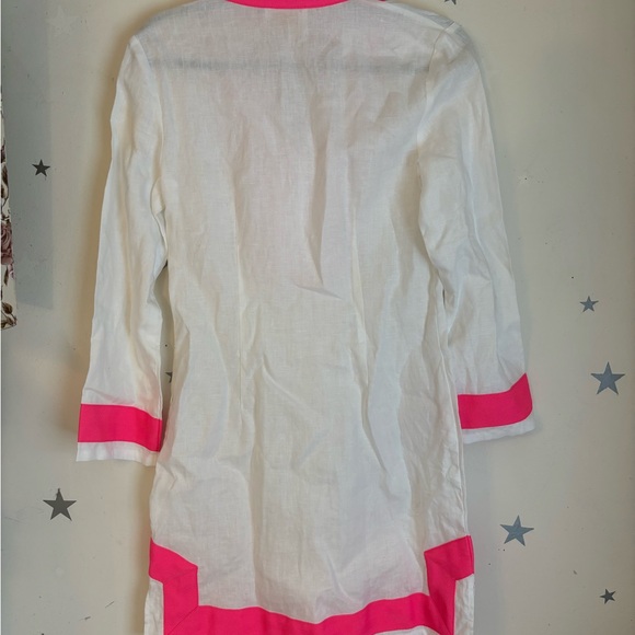Sail to Sable Pink and White Linen Tunic Dress Long Sleeve - Picture 5 of 6